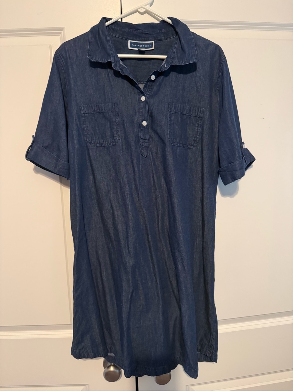 Karen Scott Denim Shirt Dress - Navy Blue